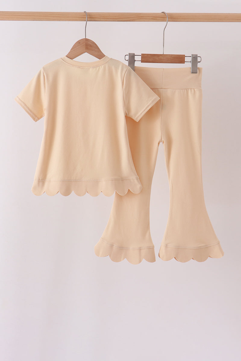 Khaki scalloped active pants set
