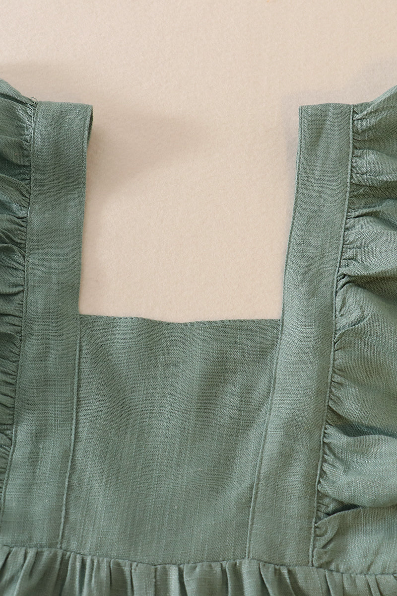 Green linen girl ruffle jumpsuit