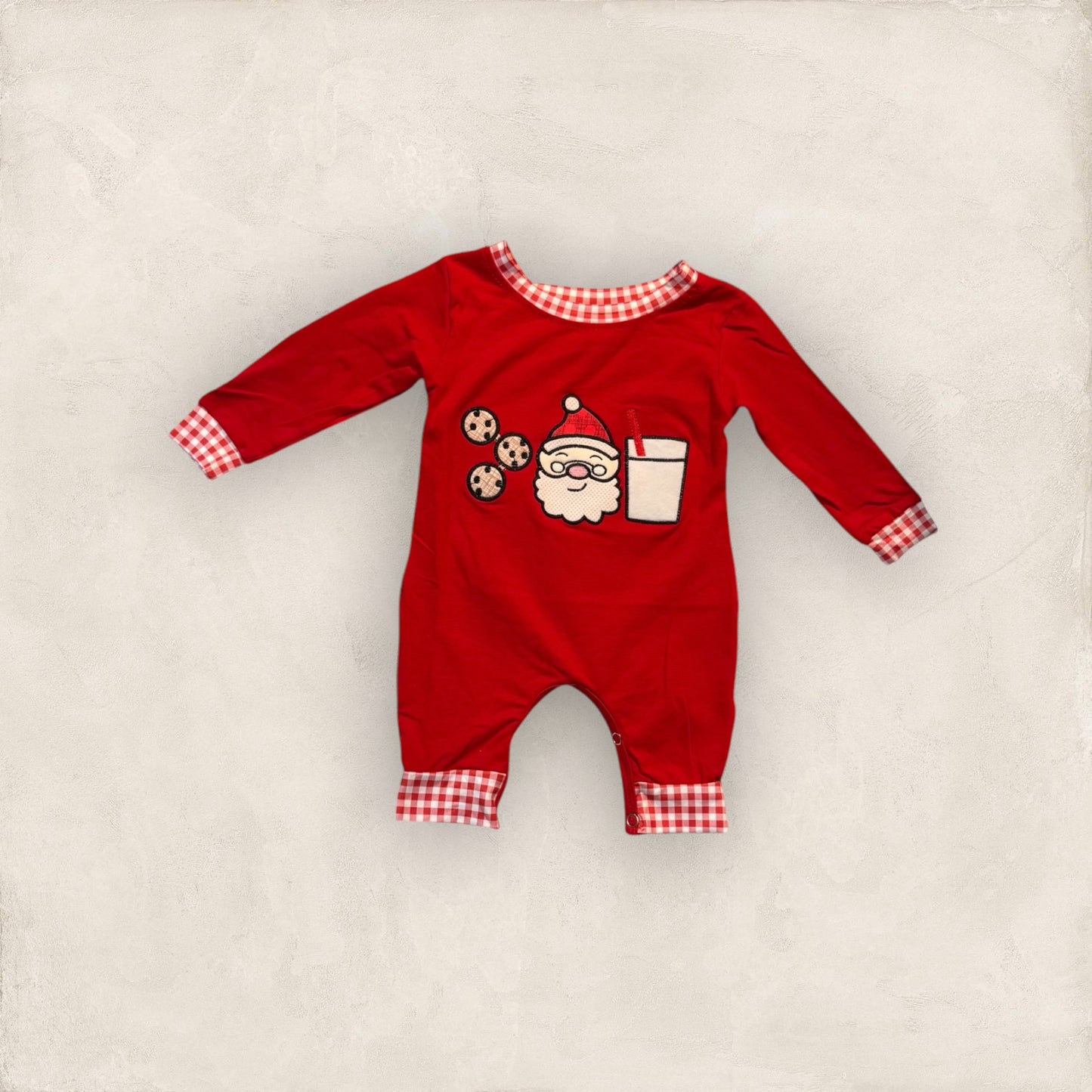 Red Santa, Milk, and Cookie Romper