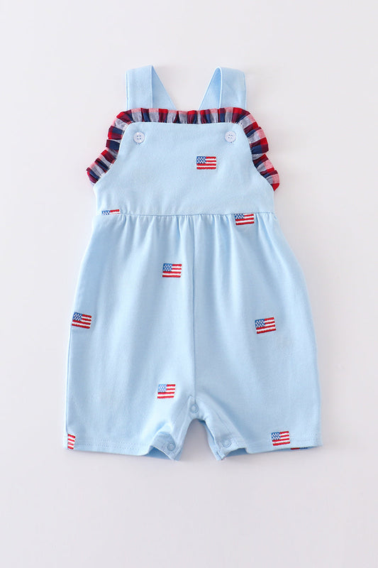 Premium Blue patriotic flag embroidery boy romper