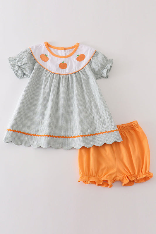 Premium Green pumpkin embroidery girl set