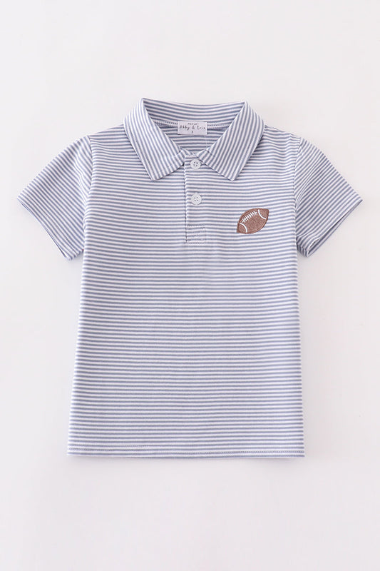 football Premium Grey stripe embroidery stripe boy shirt