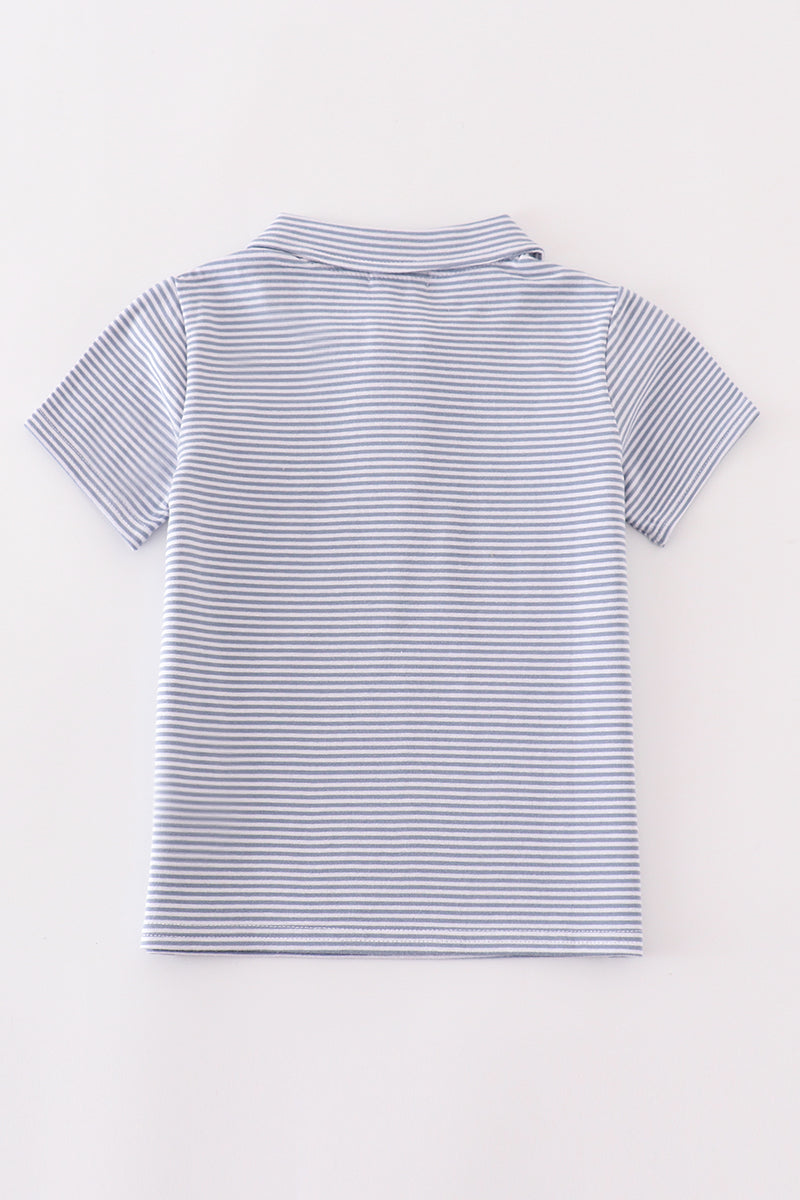 football Premium Grey stripe embroidery stripe boy shirt