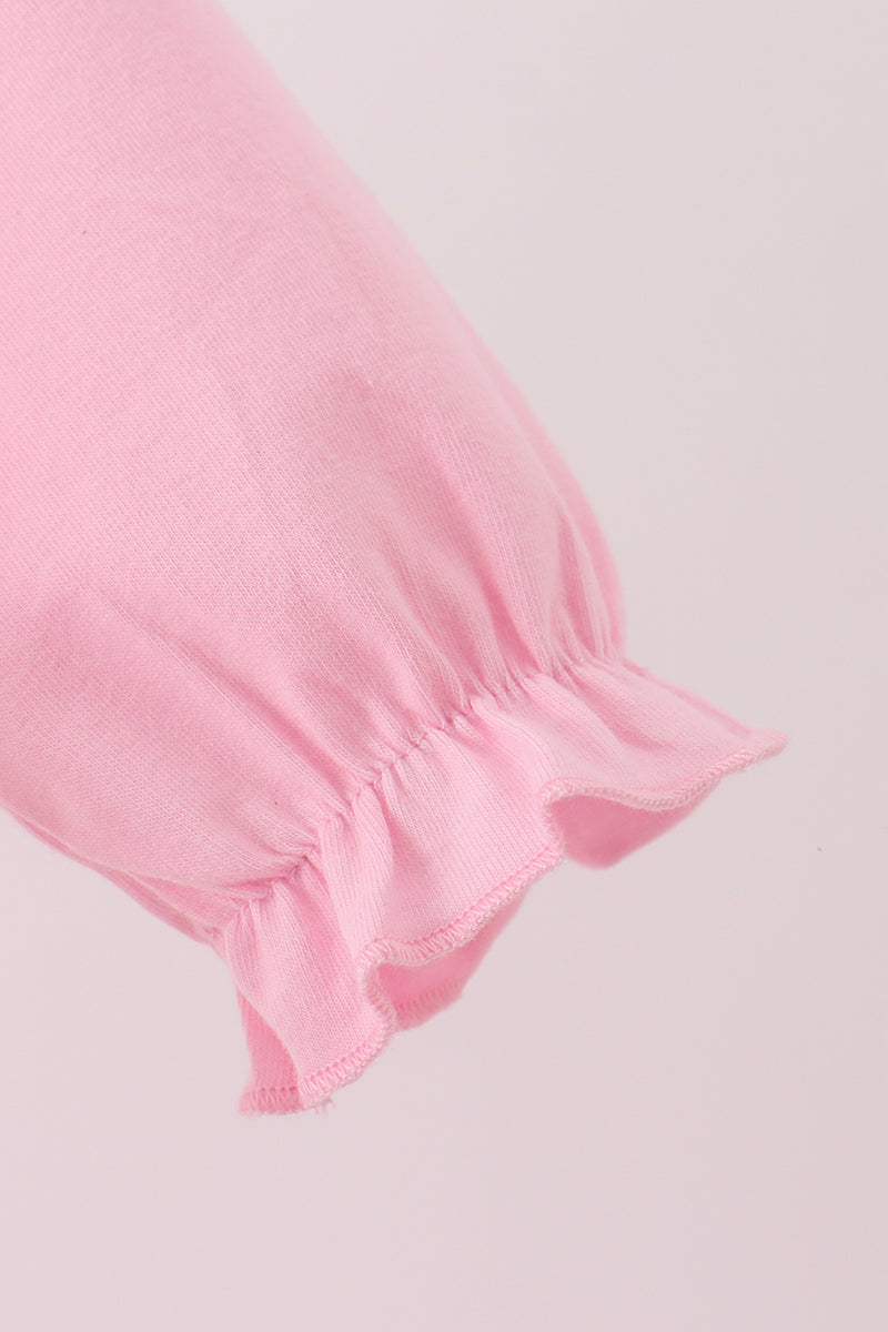 Pink turkey embroidery ruffle romper