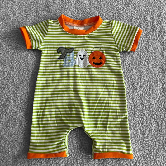 Boo Green Striped Romper