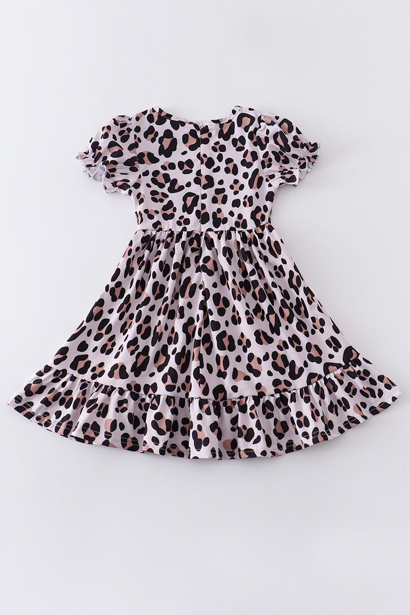 Leopard smocked girl dress mommy&me