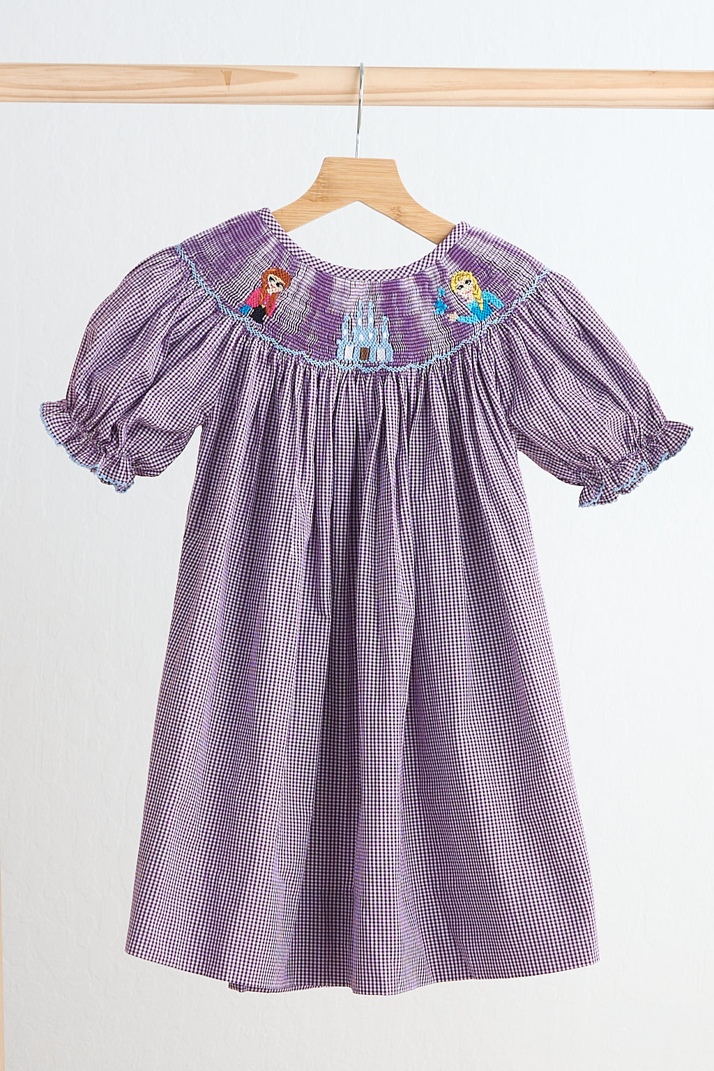 F*r*o*z*e*n* Purple castle hand smocked gingham dress