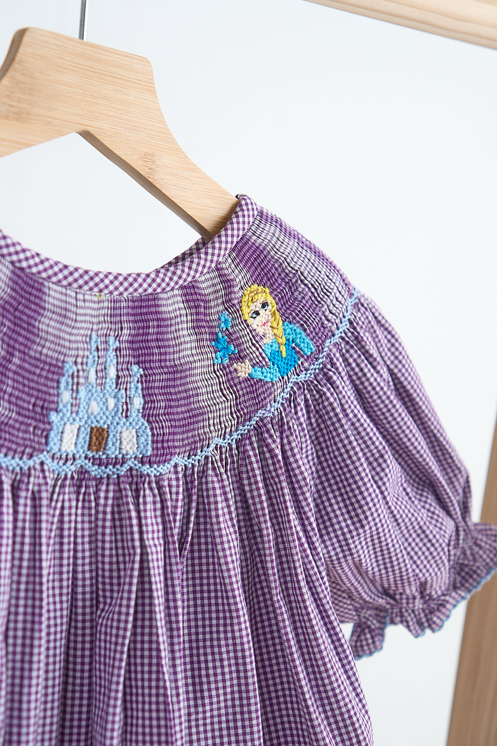 F*r*o*z*e*n* Purple castle hand smocked gingham dress