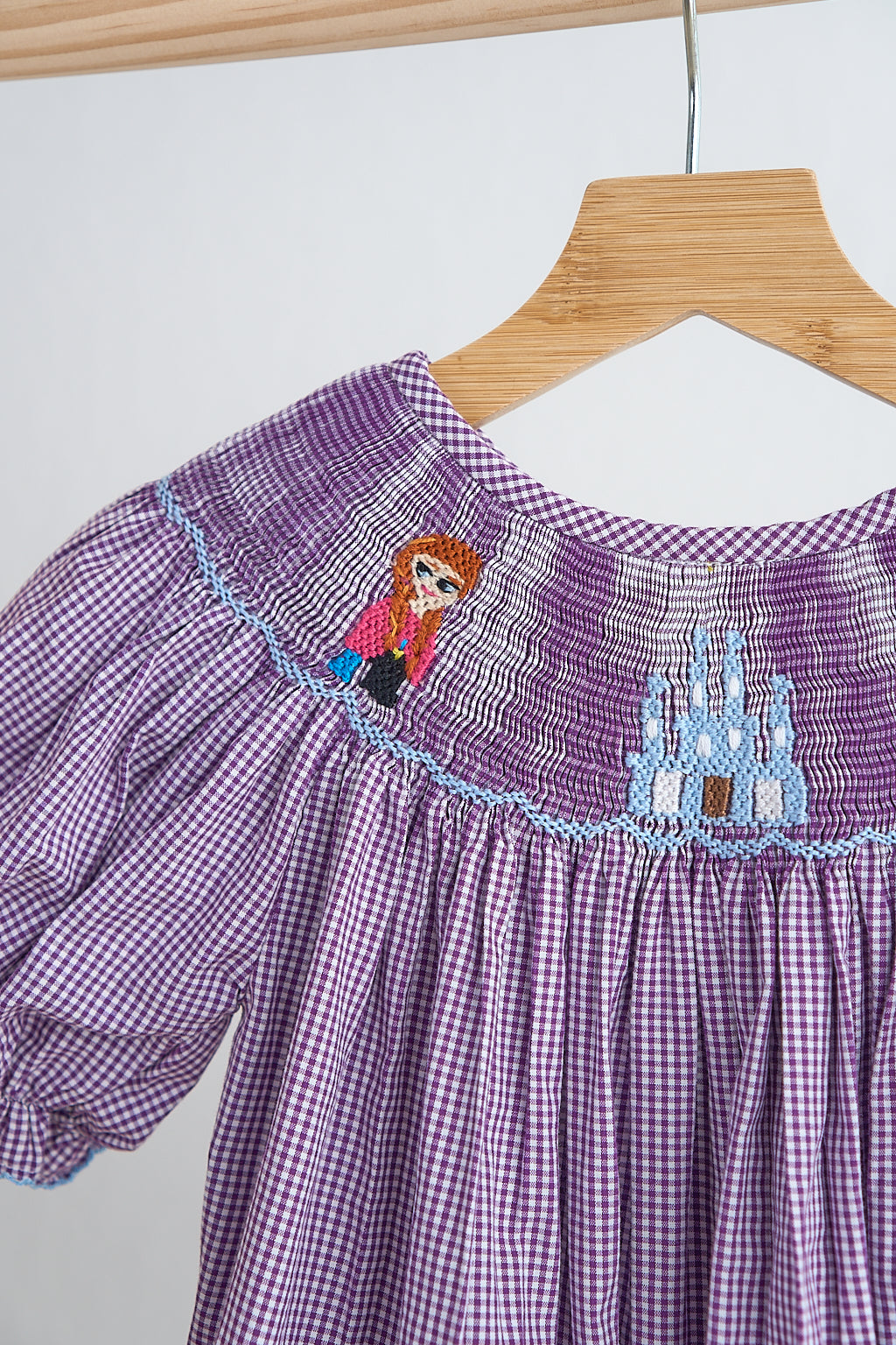 F*r*o*z*e*n* Purple castle hand smocked gingham dress