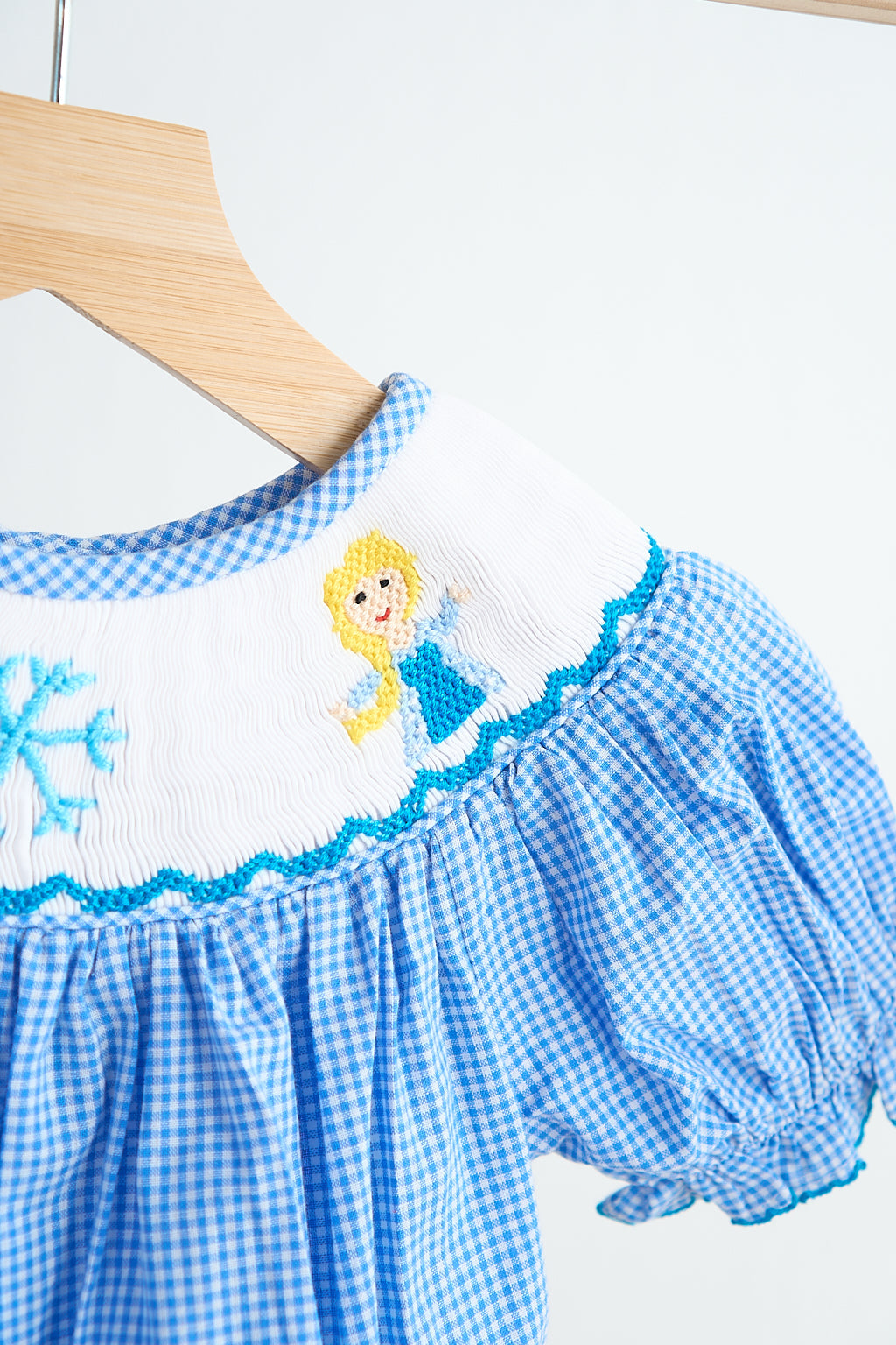 F*r*o*z*e*n* Blue snow princess hand smocked gingham girl romper