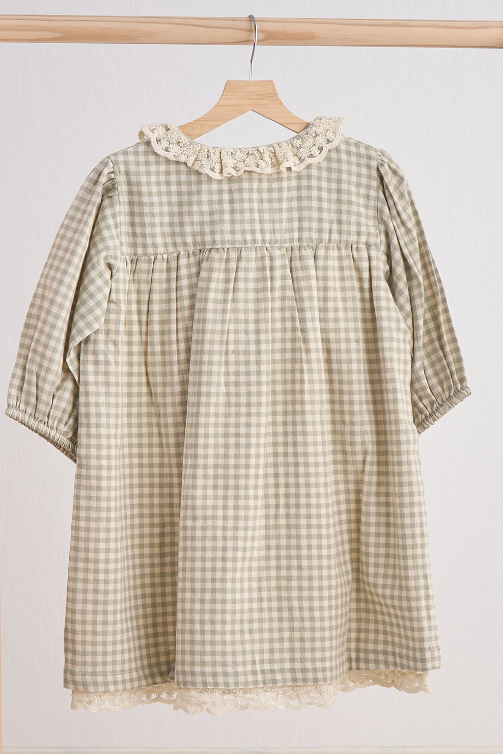 Green gingham flannel lace dress