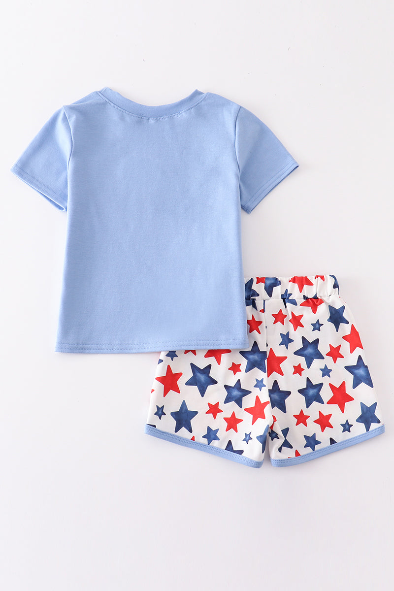 Patriotic star print watermelon applique boy set