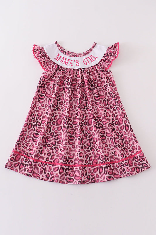 Pink leopard print MAMA's girl embroidery dress