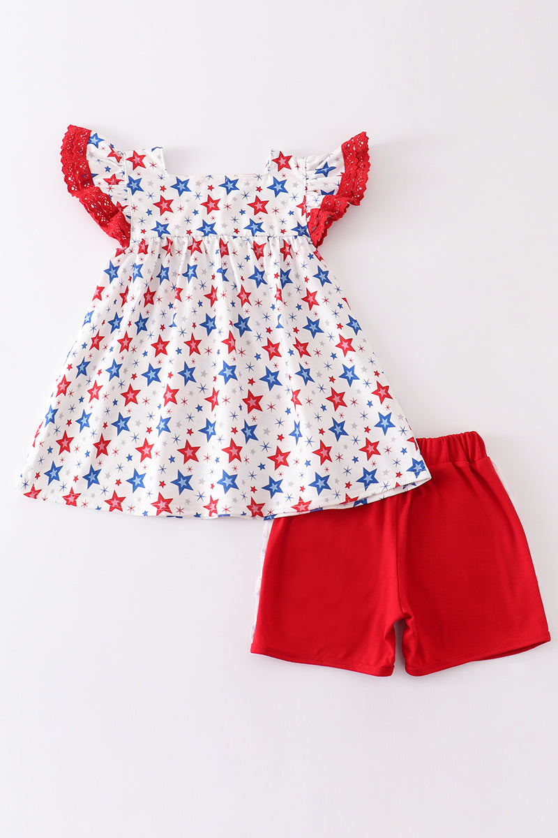 Red patriotic star print girl set