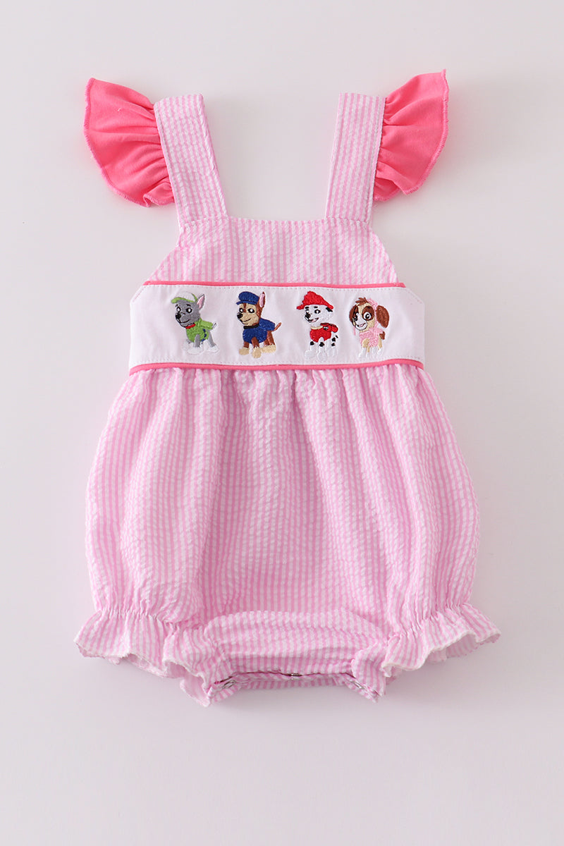 Pink seersucker Character embroidery ruffle bubble *P*a*w**P*a*t*r*o*l