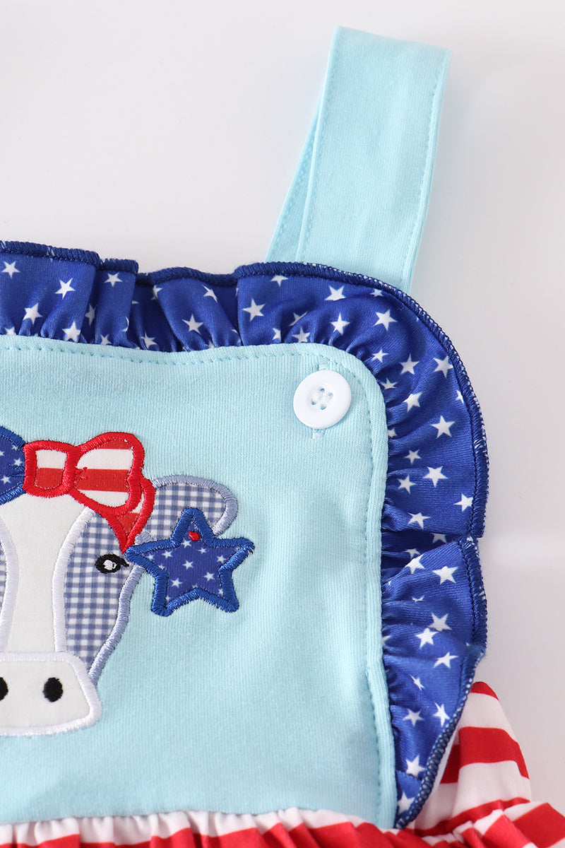 Blue Patriotic Cow Appliqué Strap Dress