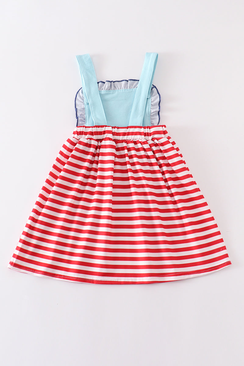 Blue Patriotic Cow Appliqué Strap Dress