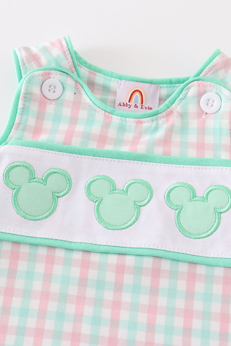 M*i*c*k*e*y* Green character applique plaid boy jonjon