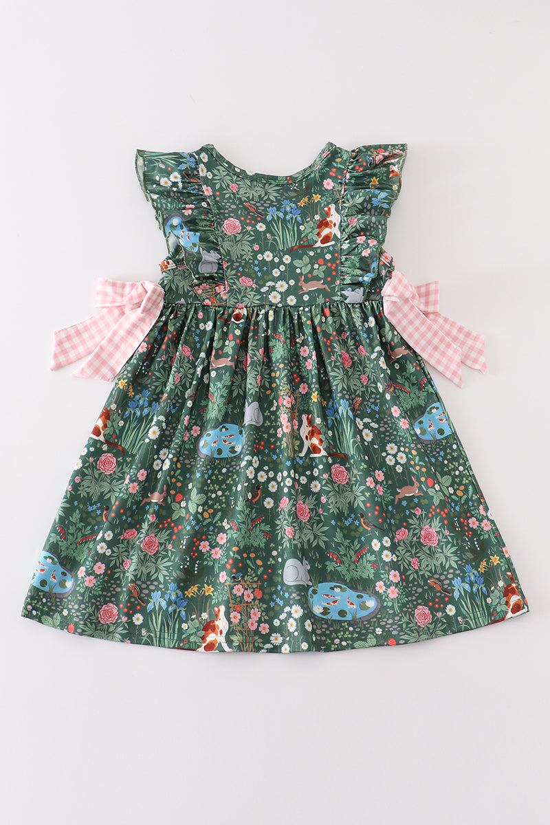 Green floral cat ruffle dress