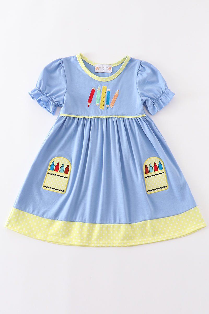 Blue crayon embroidery dress