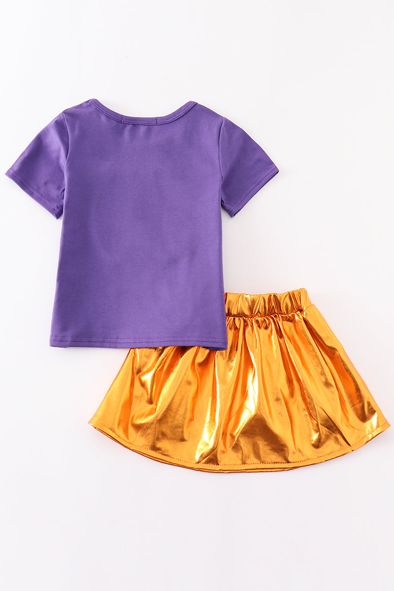 L*S*U* Purple gold tiger sequin laser skort set