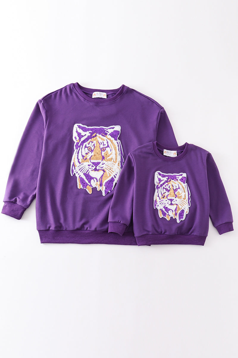 L*S*U* Purple tiger sequin sweatshirt mom & me