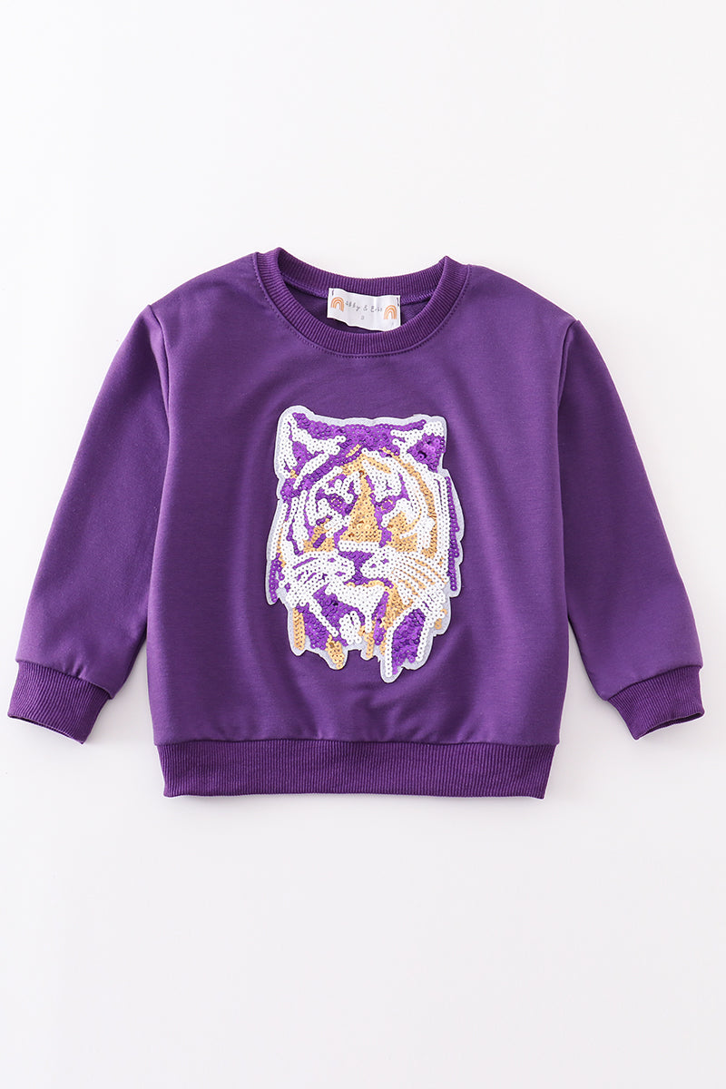 L*S*U* Purple tiger sequin sweatshirt mom & me