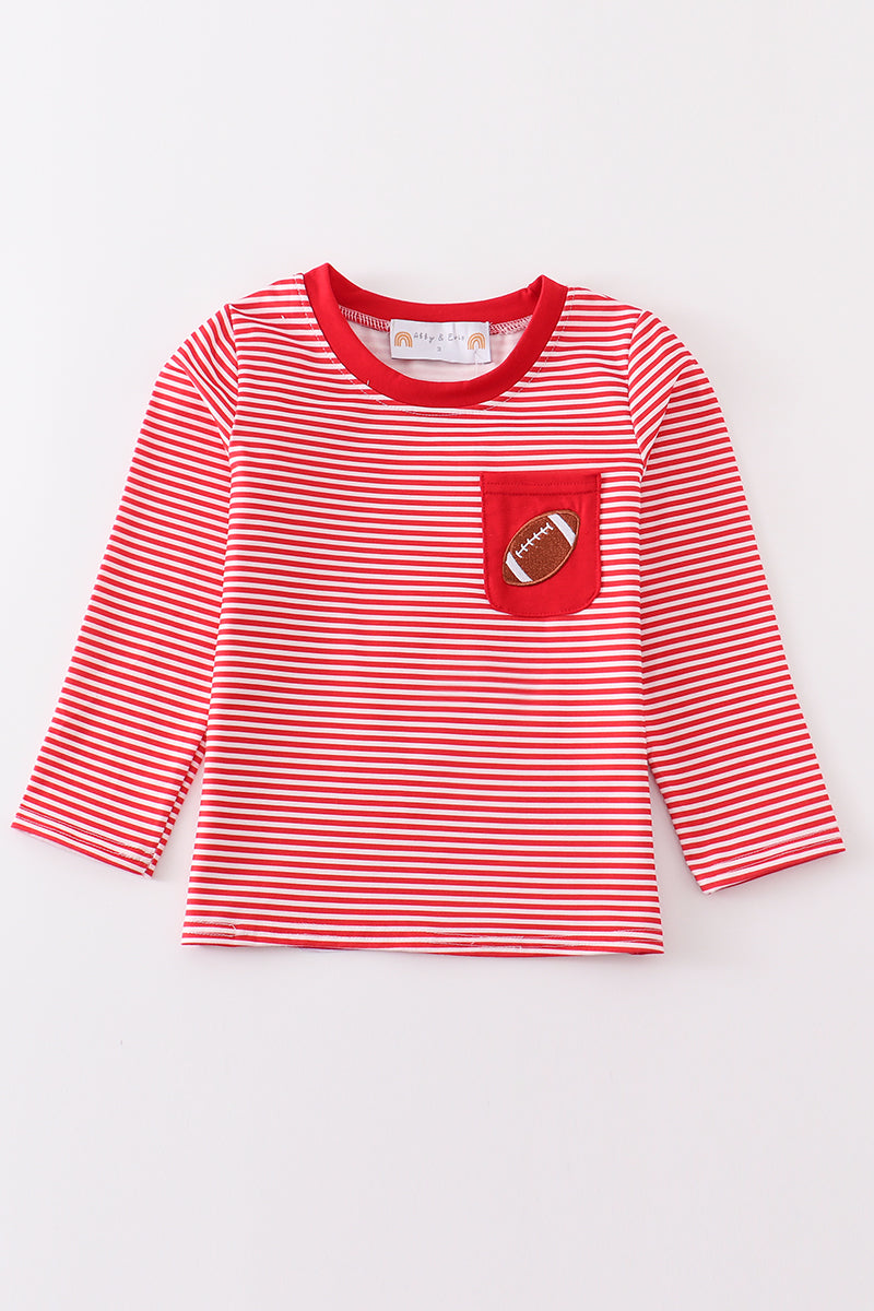 football Maroon stripe embroidery top