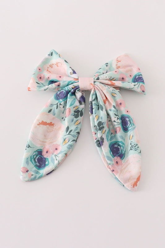 Green garden serenity print girl sailor hair bow