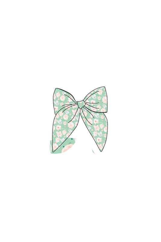 Green floral print girl sailor hair bow