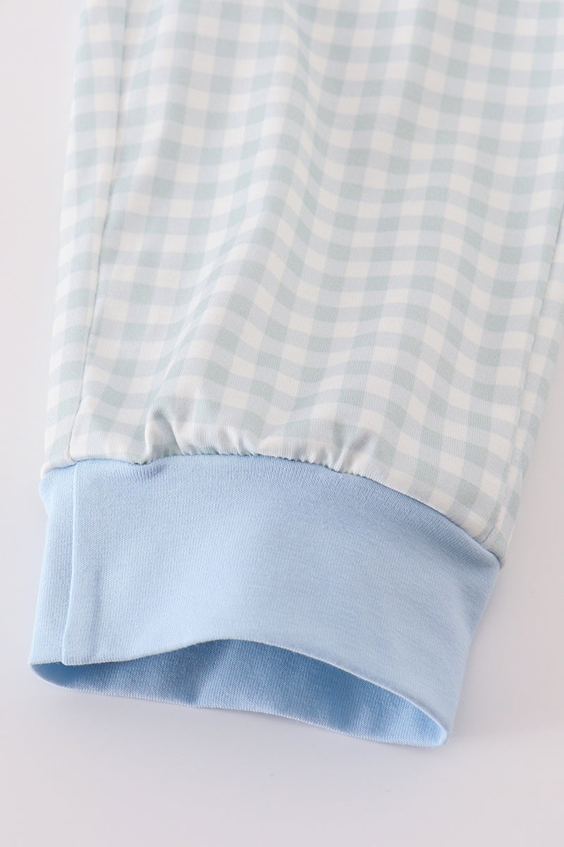 Blue gingham boy pants set