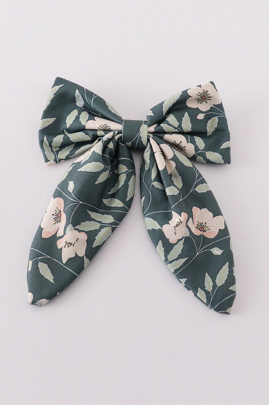 Green forest bloom print girl sailor hair bow