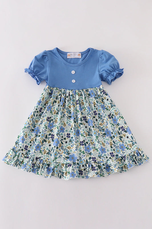 Blue floral print girl dress