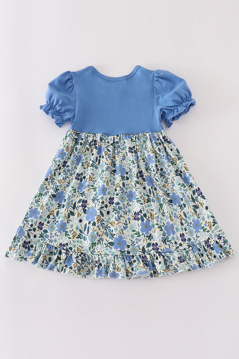 Blue floral print girl dress