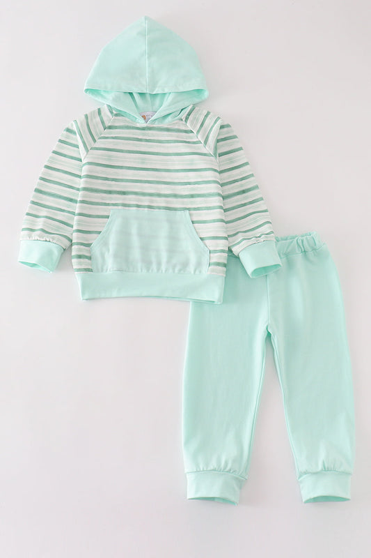 Green stripe boy hoodie set