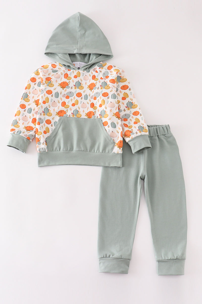 Green pumpkin boy hoodie set