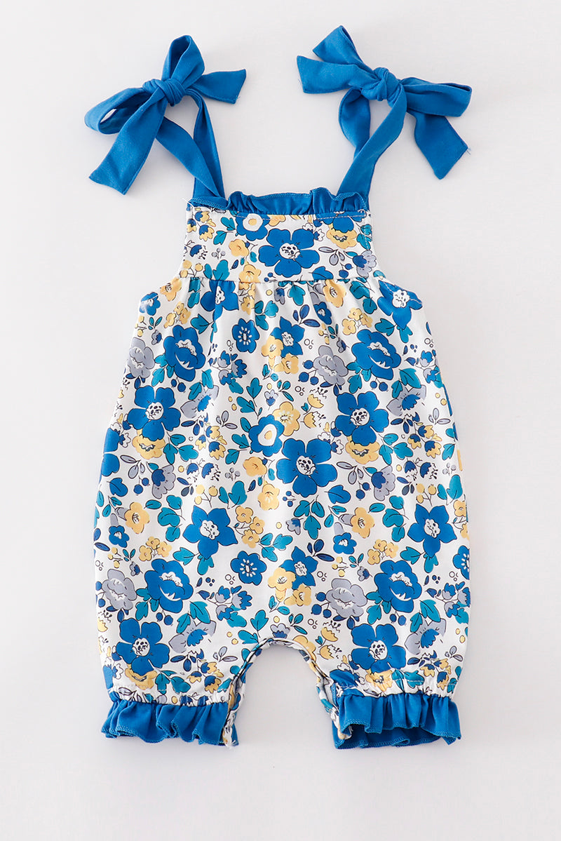 Blue floral print girl romper