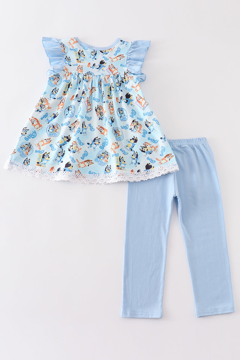 B*l*u*e*y* Blue character girl ruffle pants set