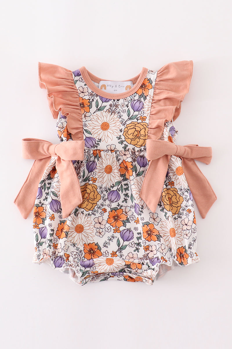 Coral floral print ruffle girl bubble