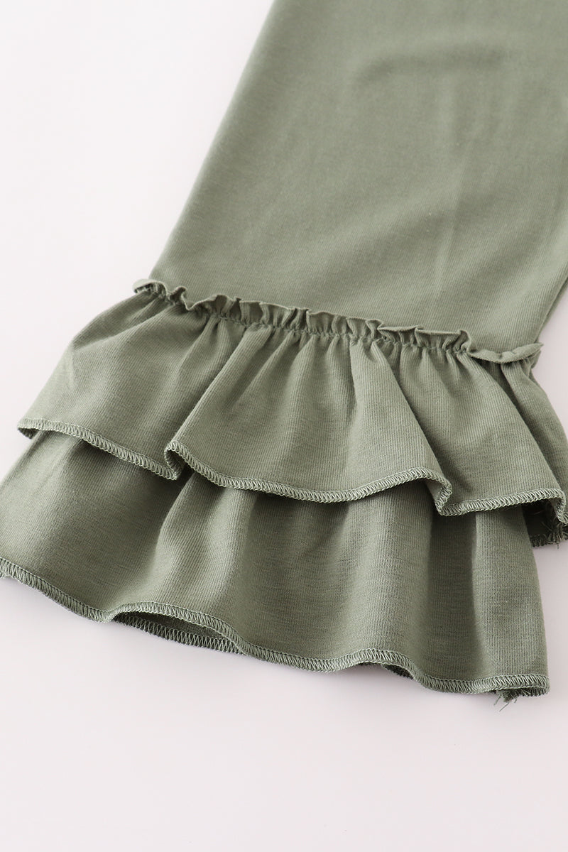 Green pumpkin ruffle girl pants set