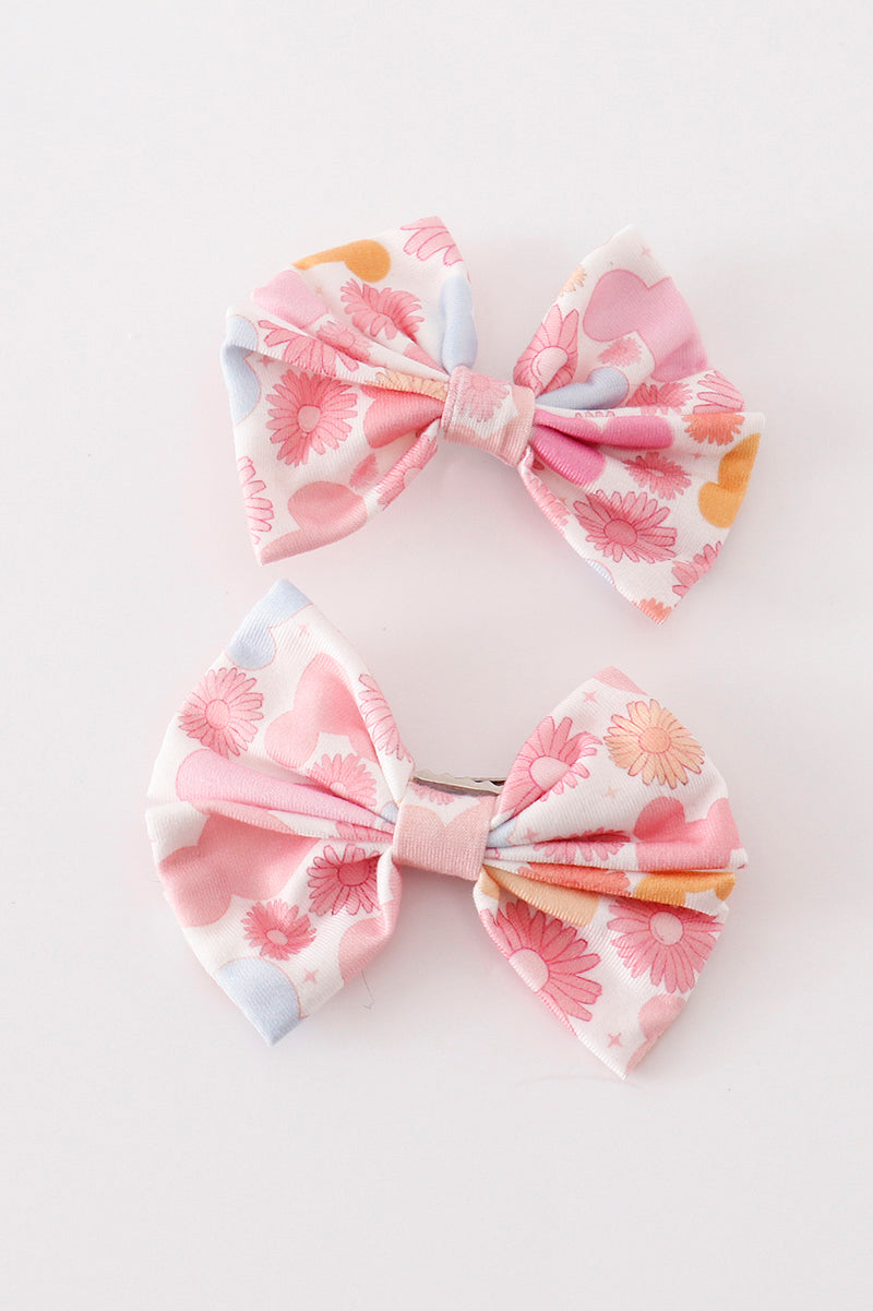 Pink character print piggie hair bow *M*i*c*k*e*y*