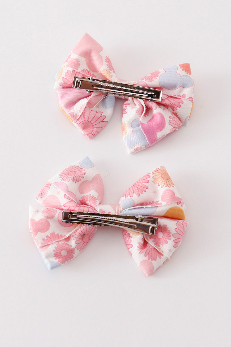 Pink character print piggie hair bow *M*i*c*k*e*y*