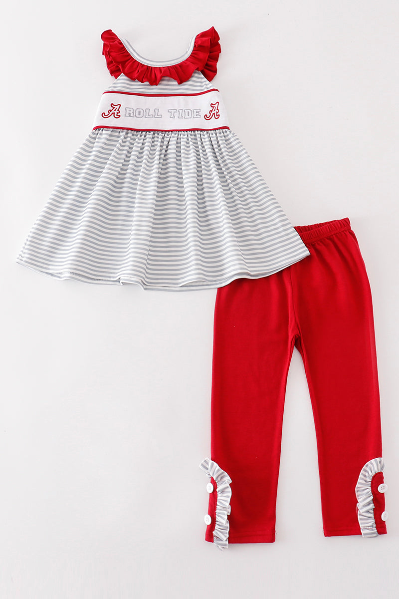 A*l*a*b*a*m*a* Maroon ROLL TIDE embroidery stripe girl set