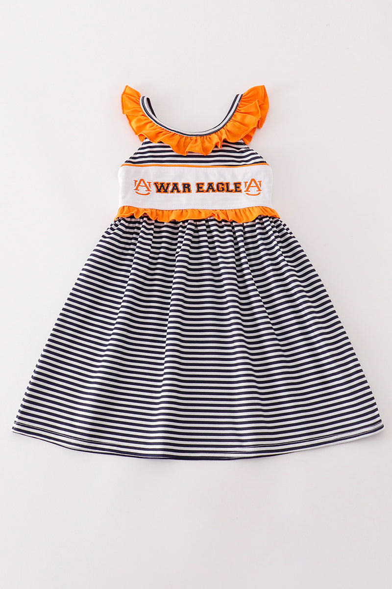 A*u*b*u*r*n* Navy WAR EAGLE embroidery stripe dress