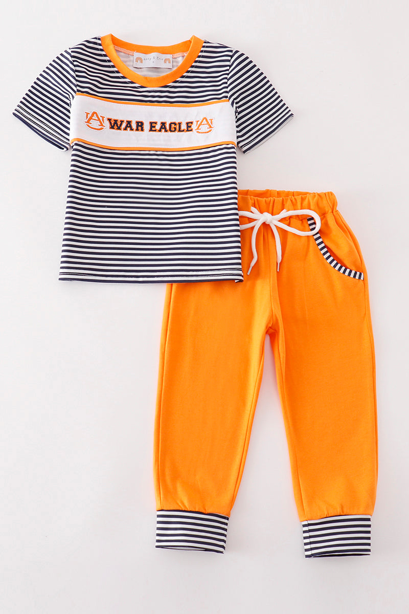 A*u*b*u*r*n* Navy WAR EAGLE embroidery stripe boy set