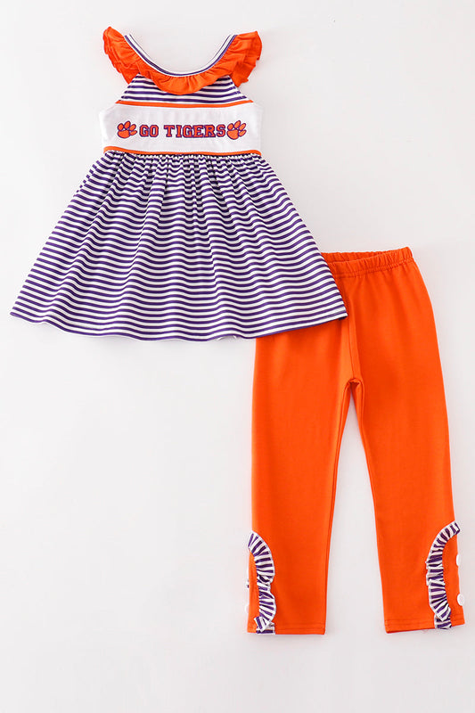 C*l*e*m*s*o*n* Purple stripe GO TIGERS embroidery girl set