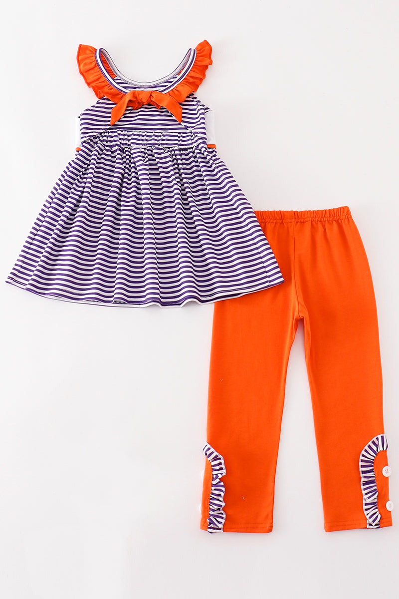 C*l*e*m*s*o*n* Purple stripe GO TIGERS embroidery girl set