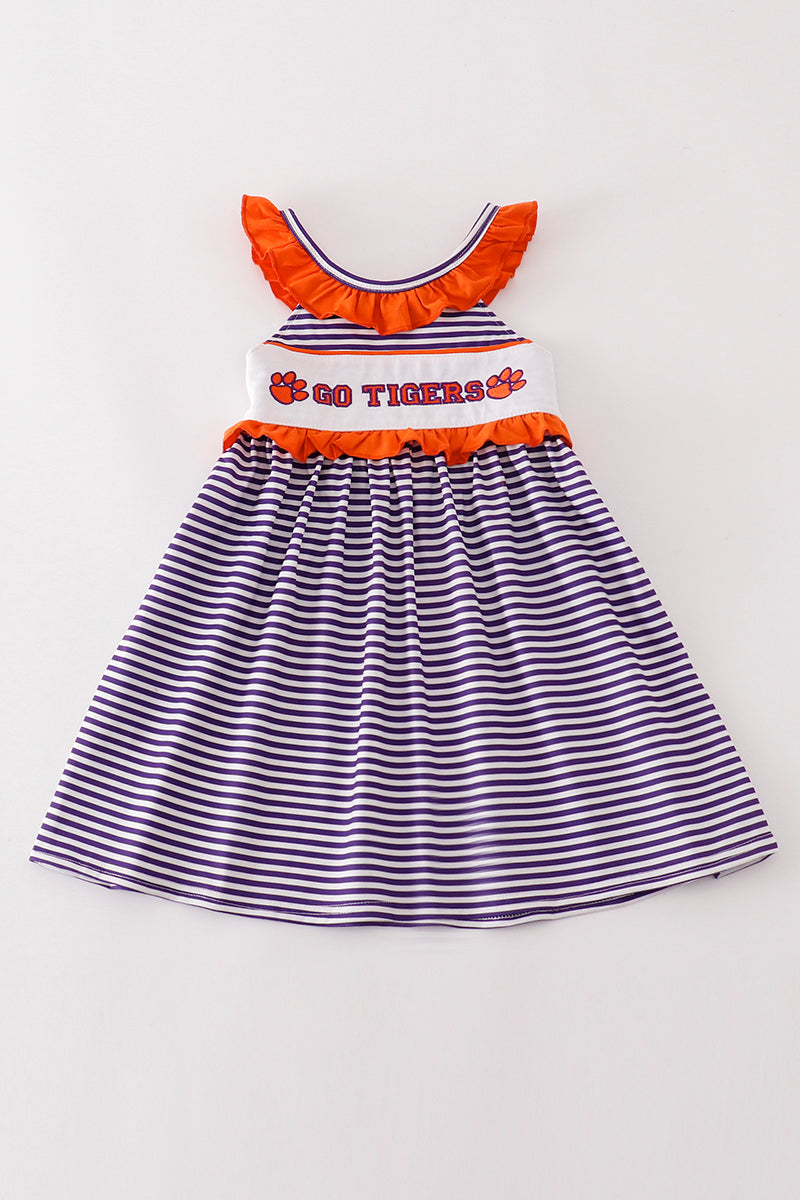 C*l*e*m*s*o*n* Purple stripe GO TIGERS embroidery girl set