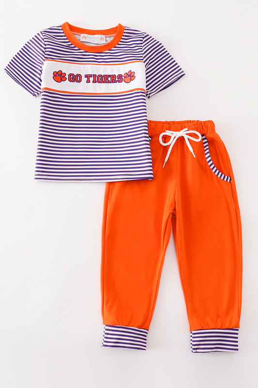 C*l*e*m*s*o*n* Purple stripe GO TIGERS embroidery boy set