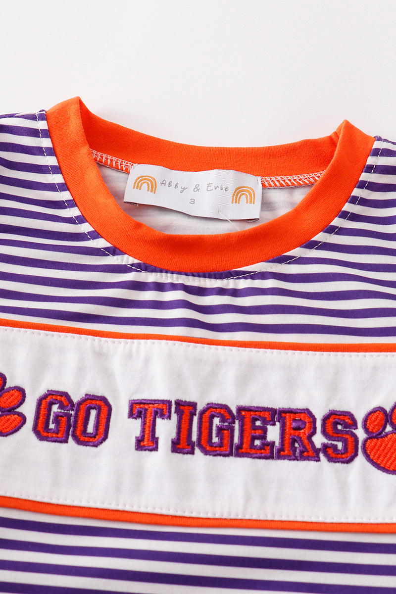 C*l*e*m*s*o*n* Purple stripe GO TIGERS embroidery boy set